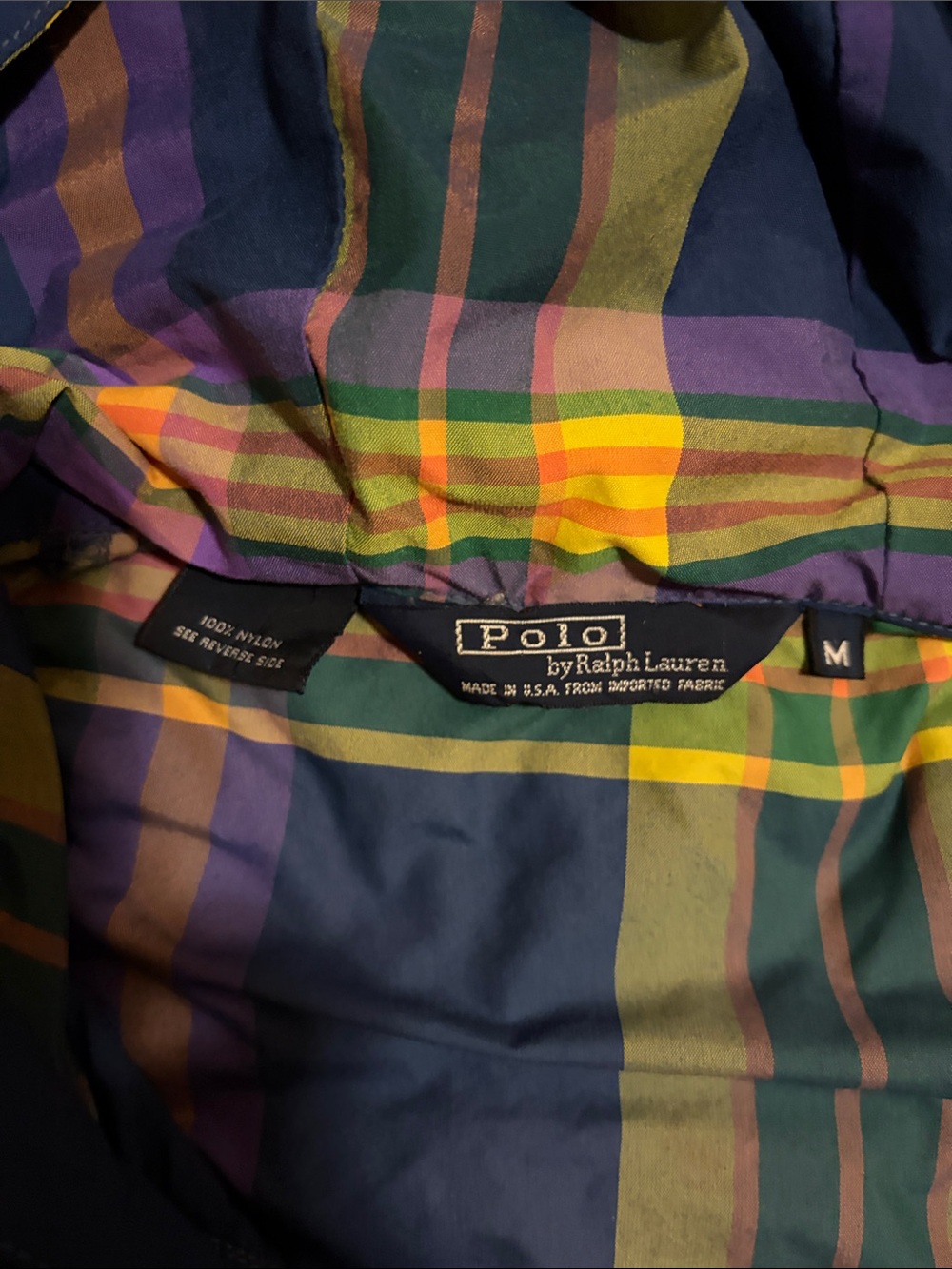 Polo Ralph Lauren Madras Plaid Hooded Anorak Jacket in Navy, Green & Yellow Y2K - Picture 2 of 10